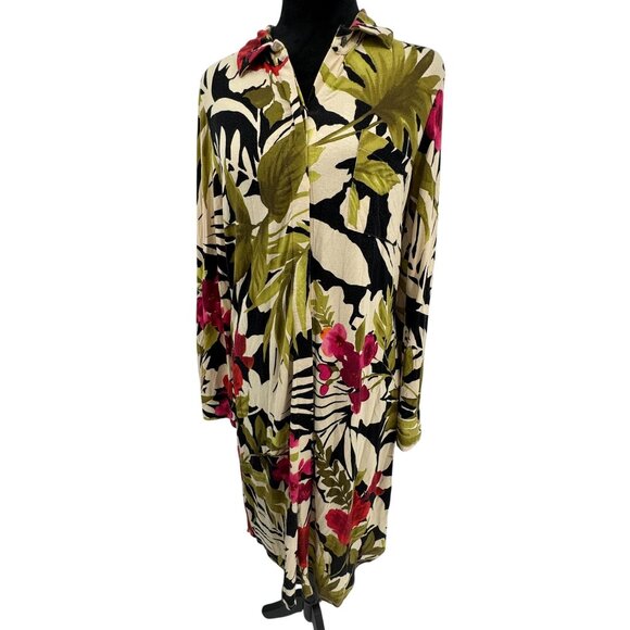 Tommy Bahama Tropical Print Long Sleeve Stretch Shirt Dress M Stretch Button Up - Picture 3 of 7